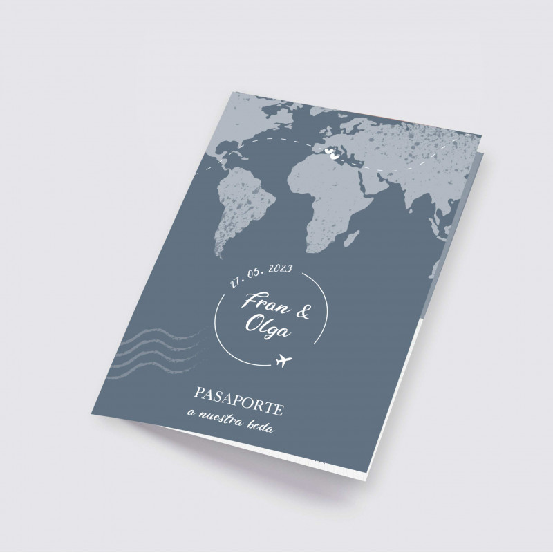Invitación de boda Pasaporte Azul