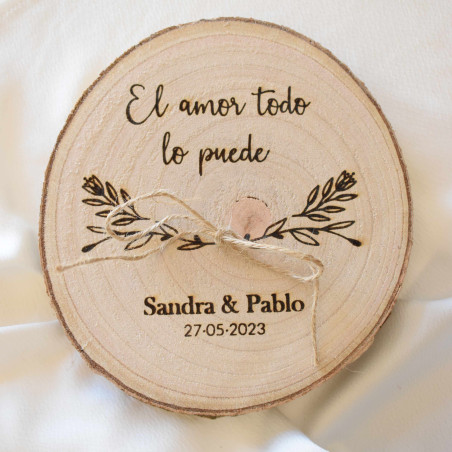 Porta alianzas rodaja de madera Paradise