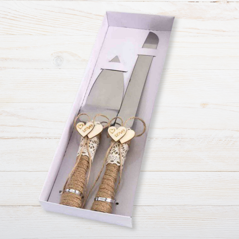 Cuchillo y pala para tarta de boda