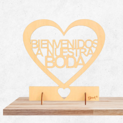 Cartel bienvenidos a nuestra boda de madera