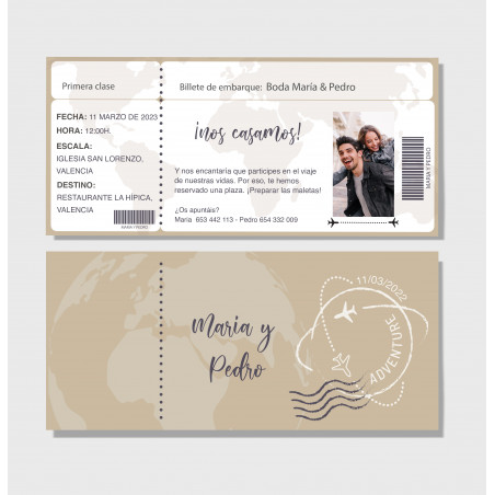 Invitación de boda Billete de avión con sobre kraft