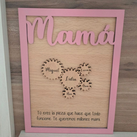 Marco de madera personalizado Mamá engranaje