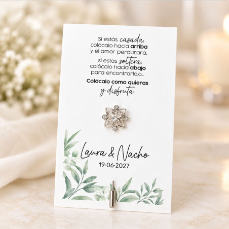 Tarjetón Hojas con Alfiler Flor