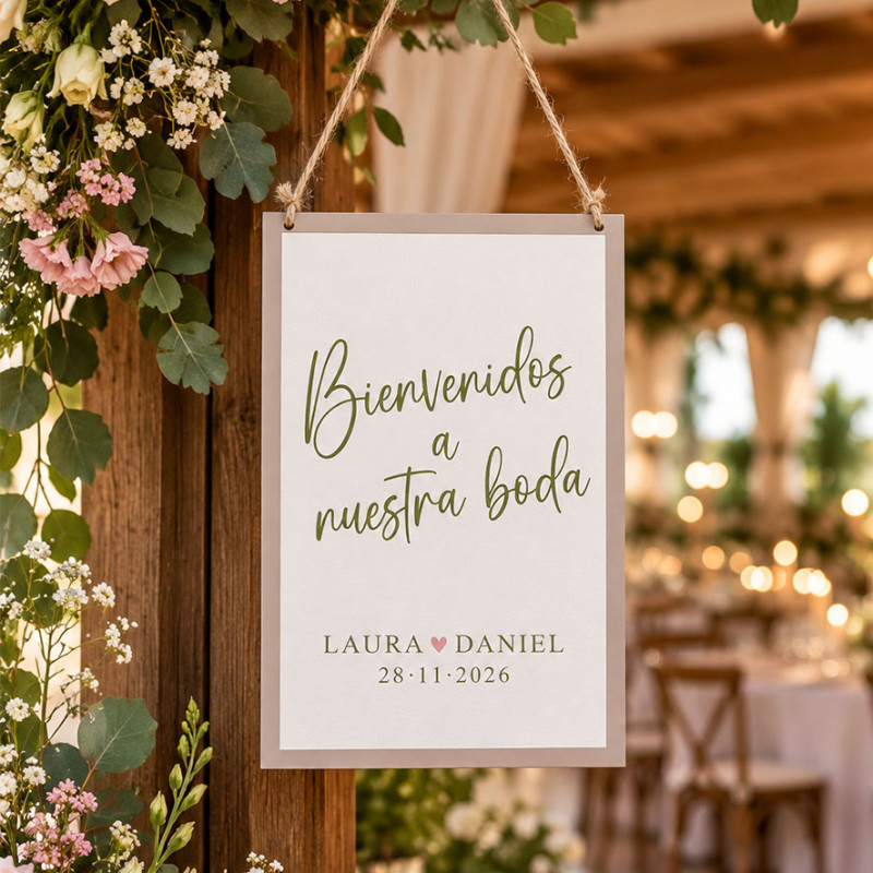 Cuadro de madera Bienvenidos Boda Personalizado