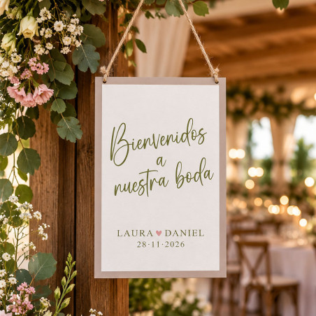 Cuadro de madera Bienvenidos Boda Personalizado